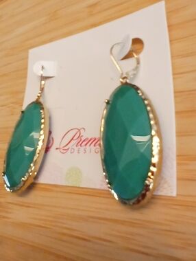 NWT Premier Designs Cece Reversible Gold Tone Earrings W/ lapis blue & turquoise